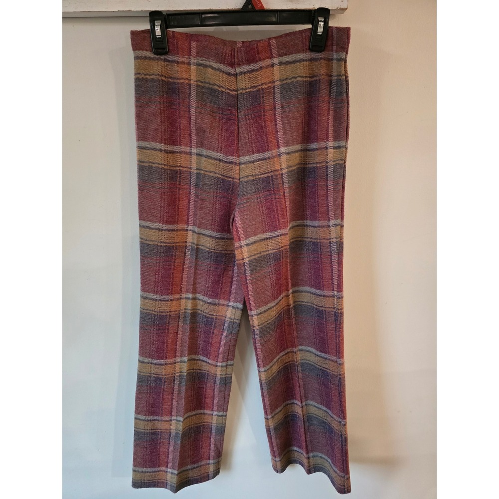 Vintage Bradley Womens Plaid Knit Trousers Red Purple Yellow Straight Leg Sz 10